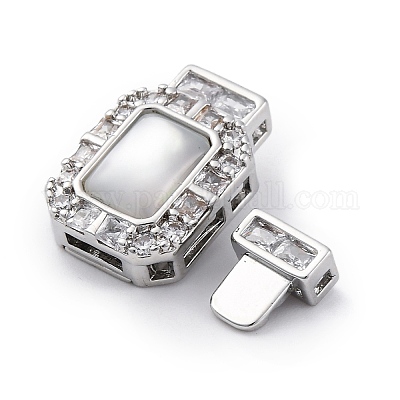 Прямоугольные застежки-коробочки из латуни с микропаве из прозрачного кубического циркония KK-G505-36P-02-1