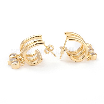 Серьги-кольца из латуни с прозрачным кубическим цирконием и прозрачным паве EJEW-J101-24G-1