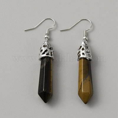 Серьги-пули с натуральным тигровым глазом EJEW-WH0001-34D-1