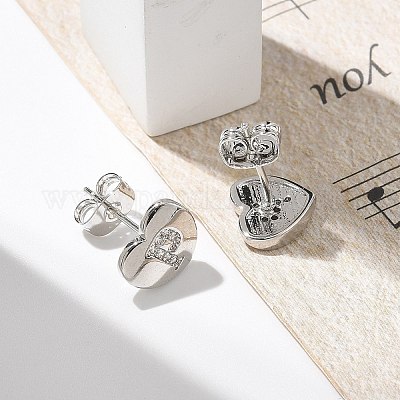 Серьги-гвоздики из латуни с микропаве из прозрачного кубического циркония EJEW-K299-01P-P-1