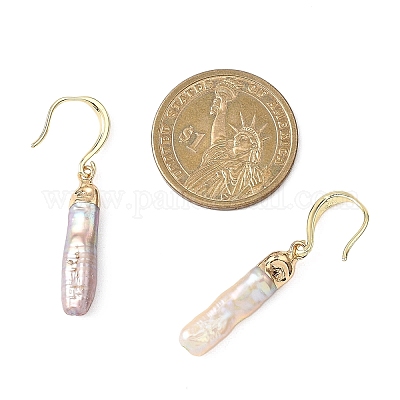 Серьги-подвески из натурального жемчуга кеши с гальваническим покрытием EJEW-JE06708-1