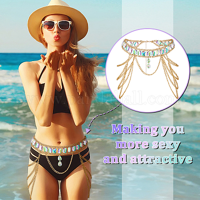 Ремни с цепочками на чашки и стразами AJEW-WH0470-61G-1