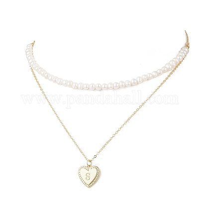 Двухслойное ожерелье из латуни с подвеской в виде сердца и буквы из натурального культивированного пресноводного жемчуга