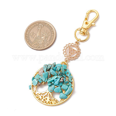 Синтетические бирюзовые бусины и украшения из сплава в виде дерева жизни HJEW-JM03129-03-1