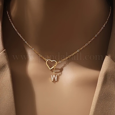Сердце буква латунный микро паве прозрачный кубический цирконий инициал лариат ожерелья FS-WG6D374-23-1