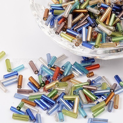 ビーズ ガラス竹ビーズ 銀並ぶ ミックスカラー 6~8x1.8mm 穴：0.6mm 10000個