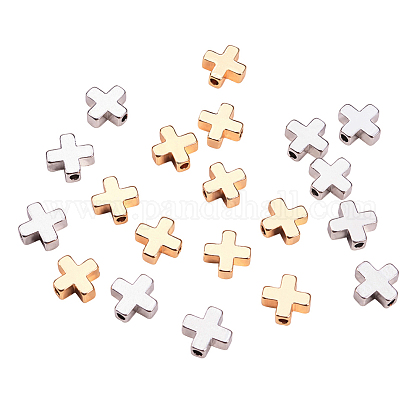BENECREAT 20PCS 18K Platinum and Gold Plated Cross Spacer Beads Metal Beads for DIY Jewelry Making Findings and Other Craft Work - 8x8x3mm KK-BC0005-07-1