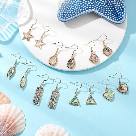 Естественно Paua оболочки болтающийся серьги EJEW-JE06274-1