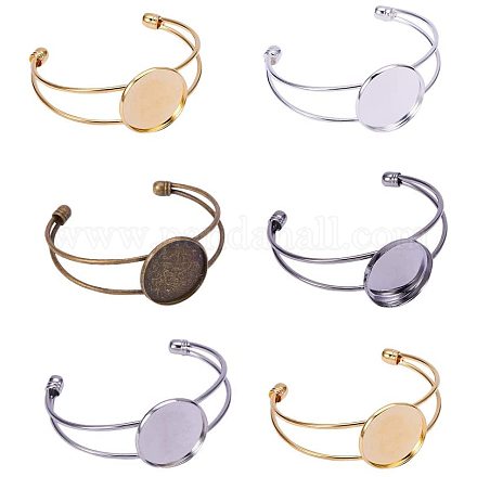PandaHall 10 Pcs 5 Colors Brass Bezel Tray Blank Cuff Bangles Bracelet Fit 25mm Round Cabochon for Jewelry Making KK-PH0034-34-1