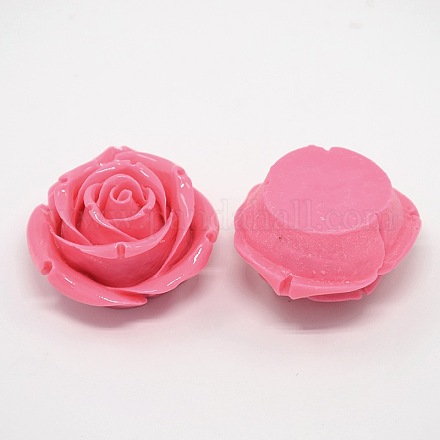 Hot Pink Rose Flower Resin Flatback Beads X-RESI-D2671-6-1