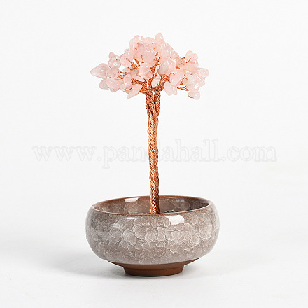 Decoraciones de exhibición de árbol de chips de cuarzo rosa natural PW23051675806-1