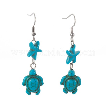 Synthetic Turquoise Beads Dangle Earrings EJEW-JE02849-1