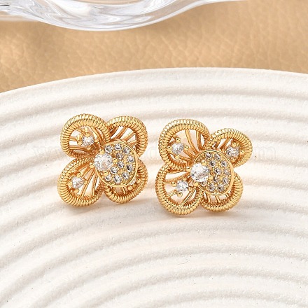 Серьги-гвоздики в форме цветка с микропаве из прозрачных кубических цирконий из латуни EJEW-D337-09G-1