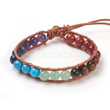 Natural & Synthetic Mixed Stone Cord Beaded Bracelets BJEW-E351-02L-1