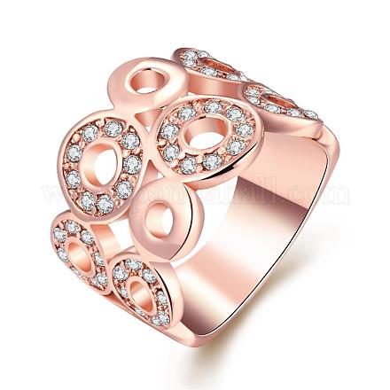 女性のための絶妙な真鍮チェコラインストーン広帯域指輪  ローズゴールド  サイズ7  17.3mm RJEW-BB02123-7A-1