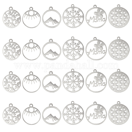 DICOSMETIC 24Pcs 6 Style 201 Stainless Steel Laser Cut Pendants STAS-DC0005-68-1