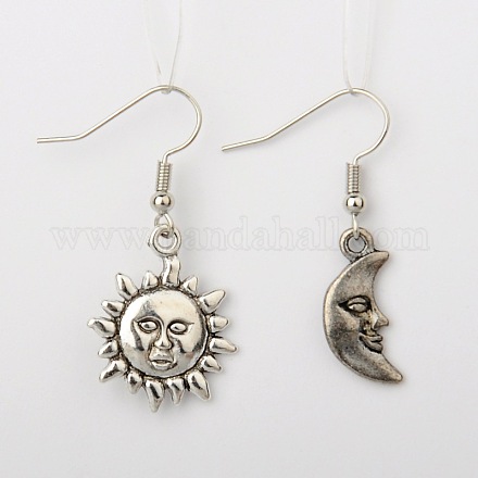 Tibetan Style Alloy Sun and Moon Earrings EJEW-JE01006-1