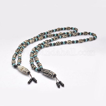 Colliers avec perles en agate tibétaine naturelle à bijoux bouddhistes NJEW-F131-33-1