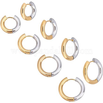 4 пара двухцветных серег-колец из нержавеющей стали 304 размера 4 для женщин EJEW-UN0002-20-1