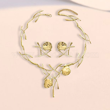 Ожерелья и серьги-гвоздики из сплава в стиле ранчо и плоской круглой формы FS-WGF5692-01-1