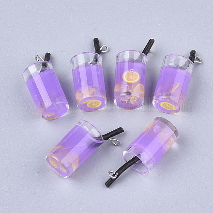 プラスチックチャーム  樹脂の内側と鉄パーツ  模造ジュースグラス  プラチナ  紫色のメディア  26~30x13~15x11mm  穴：1.8mm CRES-S359-13C-1