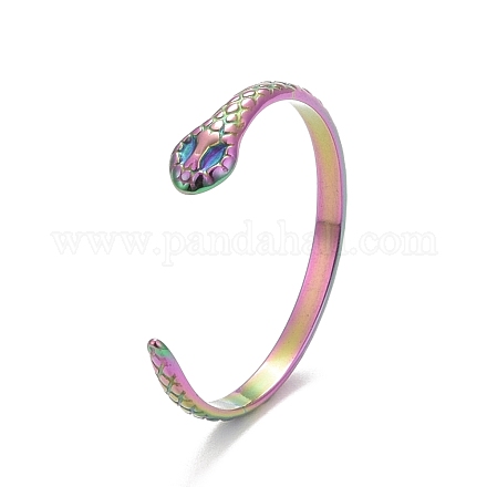 Ионное покрытие (ip) цвет радуги 304 змеиная обертка из нержавеющей стали открытое манжетное кольцо для женщин RJEW-C025-17M-1