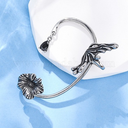 Серьги-манжеты из хирургической нержавеющей стали 316 с черным кубическим цирконием EJEW-E300-27AS-01-1