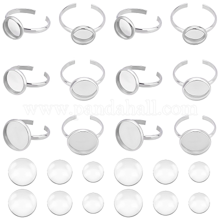 UNICRAFTALE 16Sets 8/10/12mm Tray Ring Base 304 Stainless Steel Cuff Rings Blank 16.9mm Finger Rings Bezel with Glass Cabochons Jewelry Making Accessaries for Finger Ring Making DIY-UN0003-46-1
