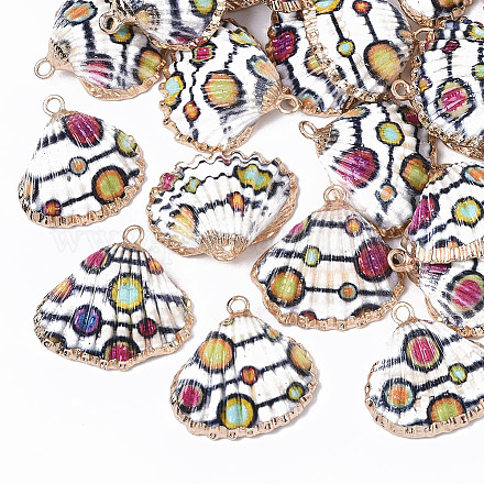 Electroplate Printed Natural Scallop Shell Pendants X-SSHEL-R047-04-A05-1