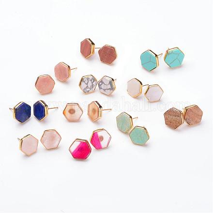 Natural & Synthetic Gemstone Ear Studs EJEW-D243-02-1