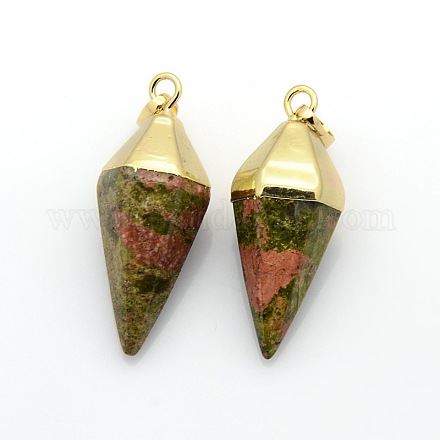Bicone Gemstone Pendants with Golden Tone Brass Findings G-P053-24F-1