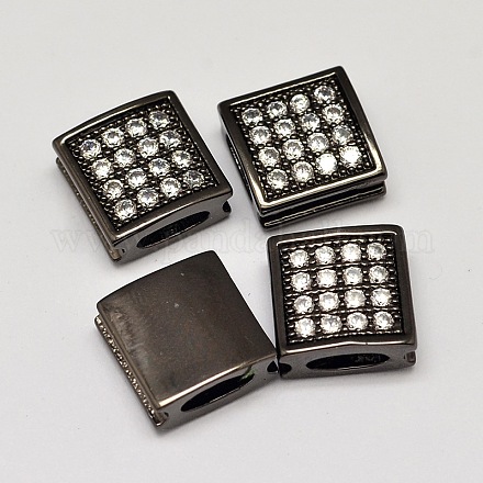 Square Brass Micro Pave AAA Cubic Zirconia Slide Charms ZIRC-L050-16B-NR-1