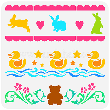 FINGERINSPIRE Nursery Animal Border Painting Stencil 11.8x11.8inch Reusable Rabbit Template Plastic Duck Stencil Floral Pattern Decorative Template DIY Art and Craft Stencils for Wood Wall DIY-WH0391-0329-1