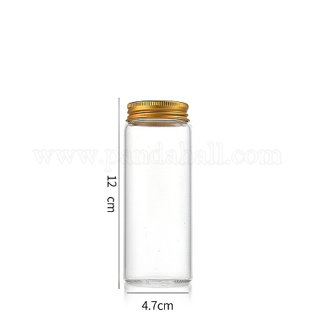 コラムガラススクリュートップビーズ貯蔵チューブ  アルミニウム製の口が付いた透明なガラス瓶  ゴールドカラー  4.7x12cm  容量：150ml（5.07fl.oz） CON-WH0086-094G-02-1
