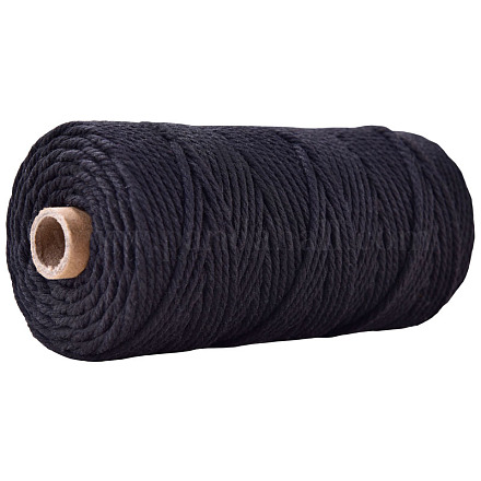 手芸編み物作り用綿紐糸100m  ブラック  3mm  約109.36ヤード（100m）/ロール KNIT-YW0001-01N-1