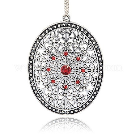 Antique Silver Plated Alloy Oval Big Pendants ALRI-N021-03-1
