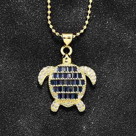 Летние пляжные латунные ожерелья с подвеской в виде черепахи из кубического циркония для женщин NJEW-U039-02G-01-1