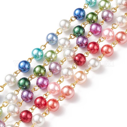 5 cadena de cuentas de perlas de vidrio hechas a mano de 5 colores. AJEW-JB01134-1