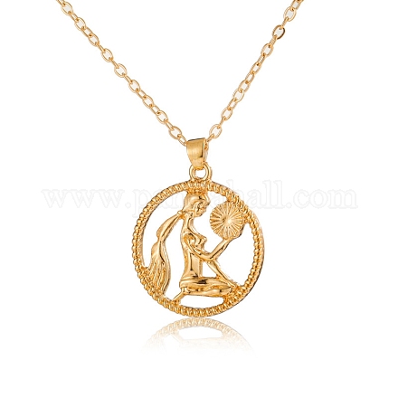 Alloy Flat Round with Constellation Pendant Necklaces PW-WG52384-06-1