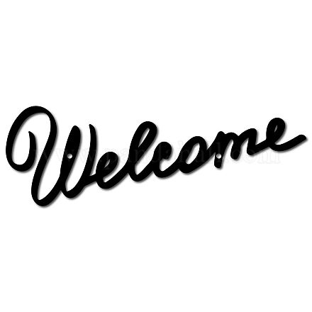 CREATCABIN Welcome Metal Wall Decor Welcome Sign Wall Art Wall Hanging Silhouette Ornament Iron for Indoor Outdoor Home Living Room Kitchen Garden Office Decoration Gift Black 11.8 x 3.9Inch AJEW-WH0290-004-1