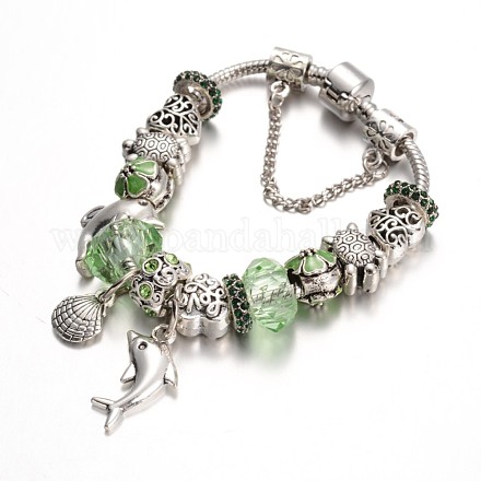 Océan alliage thème strass perles bracelets européens X-BJEW-L602-26A-1