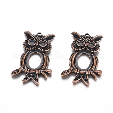 Style tibétain grand hibou dos ouvert pendentif supports cabochons pour Halloween X-TIBEP-768-R-NR-1