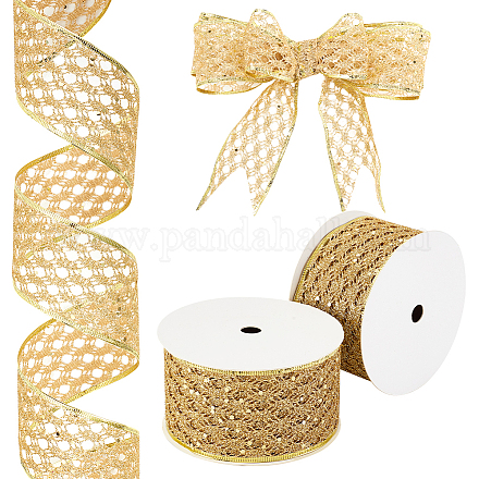 OLYCRAFT 60 Yards/4 Rolls Gold Glitter Ribbon Glitter Mesh Ribbon 2.5 Inch Glitter Diamond Wire Edge Ribbon Wired Ribbon with Sparkle for Christmas Decoration Bow Making DIY Gift Wrapping OCOR-WH0087-01A-1