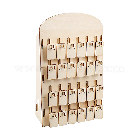 CHGCRAFT 4-Tier Wood Earring Display Card Stand with 24Pcs Earring Display Cards and Hooks for Jewelry Display ODIS-WH0054-01-1