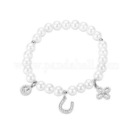 TINYSAND Trendy Pearl 925 Sterling Silver Cubic Zirconia Charm Bracelet TS-B310-W-1