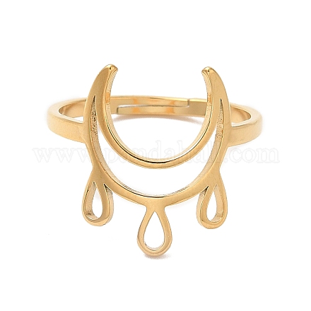 Ion Plating(IP) 304 Stainless Steel Crescent Moon Adjustable Ring for Women RJEW-M149-11G-1