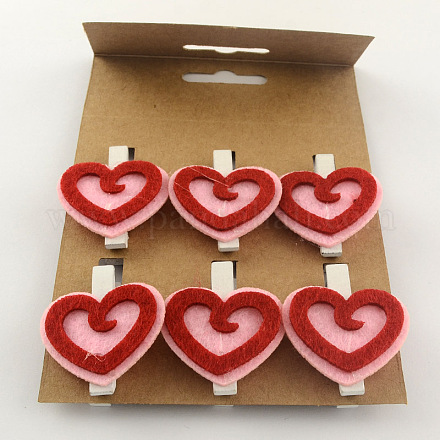 Valentines Ornaments DIY Wood Craft Ideas Photo Wall Decorations Heart Shaped Wooden Clothespins Postcard Paper Clips X-AJEW-Q078-02B-1