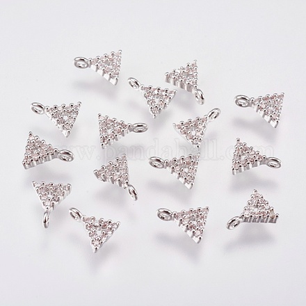 真鍮製マイクロパヴェキュービックジルコニアチャーム  三角形  プラチナメッキ  7x5.5x2mm  穴：1mm KK-A144-038P-1