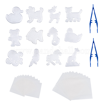 5x5mmDIYヒューズビーズキット  動物の形のabcプラスチックペグボード付き  アイロン用紙とプラスチックヒューズビーズピンセット  透明 DIY-X0294-09-1
