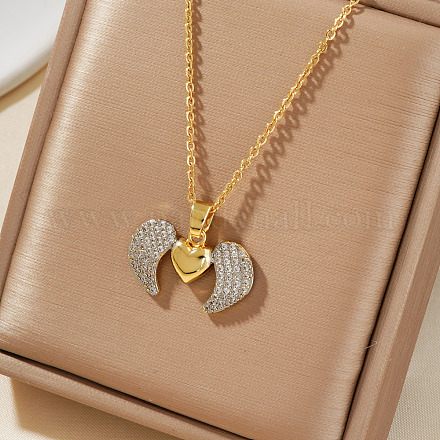 Элегантное модное двухцветное ожерелье в форме крыла сердца с инкрустацией из кубического циркония из латуни SS1837-1